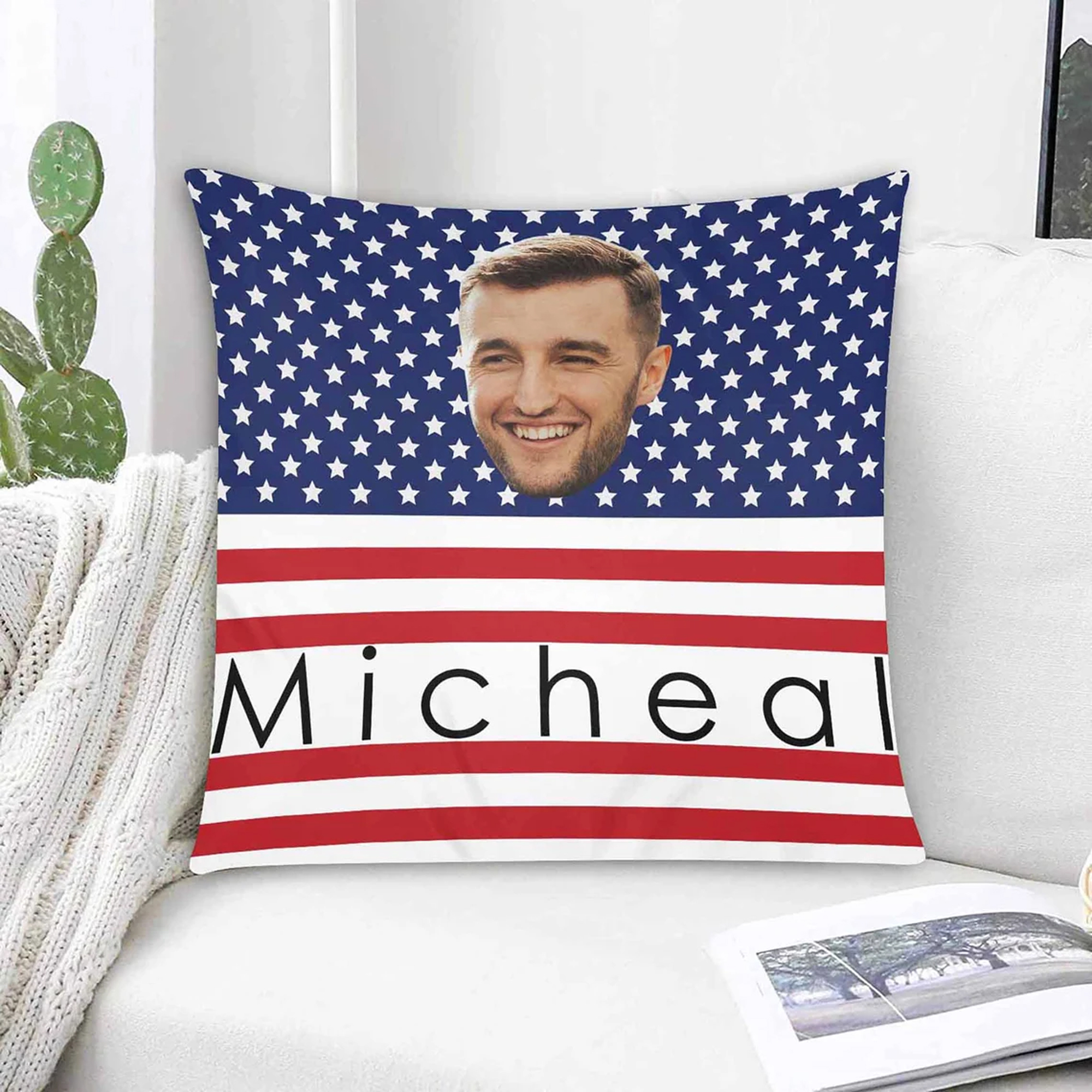 Custom Face And Name 4th Of July Pillowcase 4th Of July Gift Home Decorhousewarming Gift